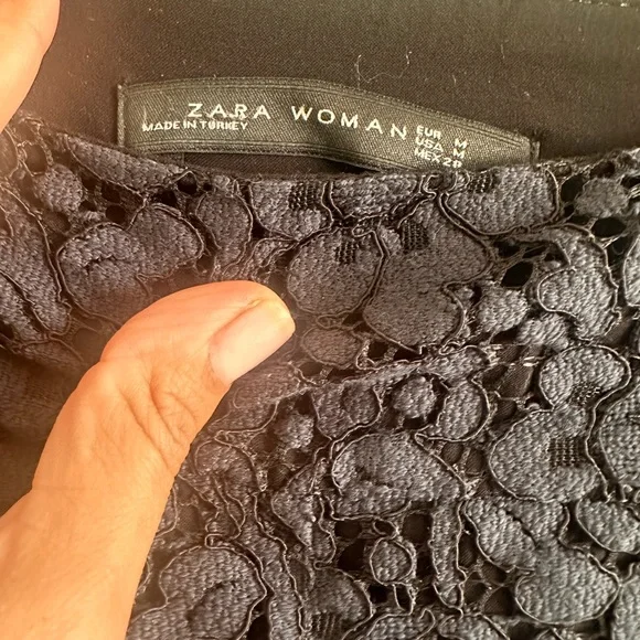 Zara Navy blue Wide leg lace pants with black lining - Picture 3 of 3